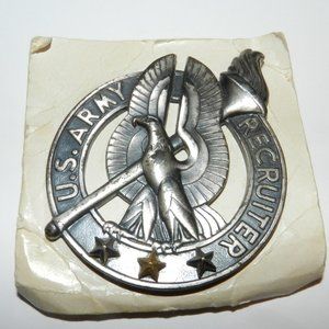 Vintage U.S. Army Recruiter Insignia Silver Tone Metal Badge Pin 2 1/4"